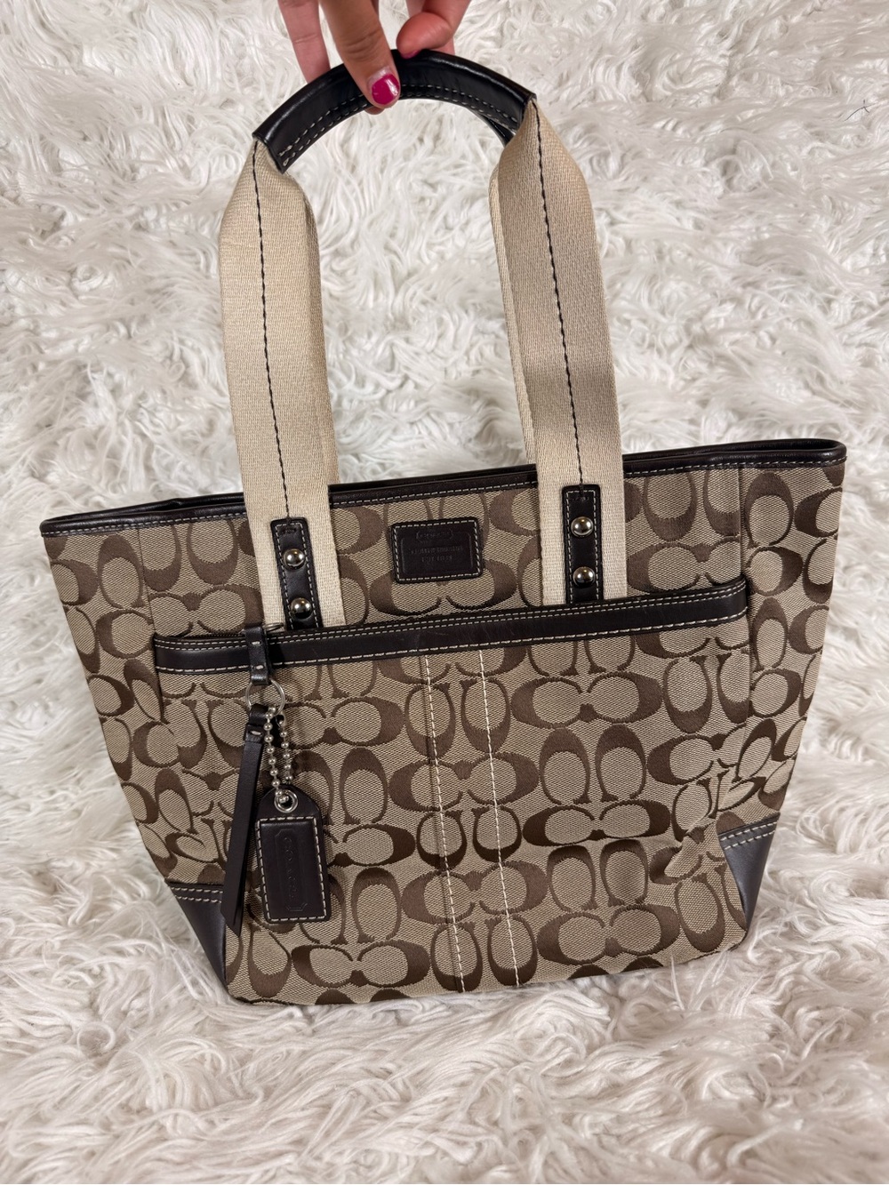 Coach Khaki and Brown Signature Canvas Tote